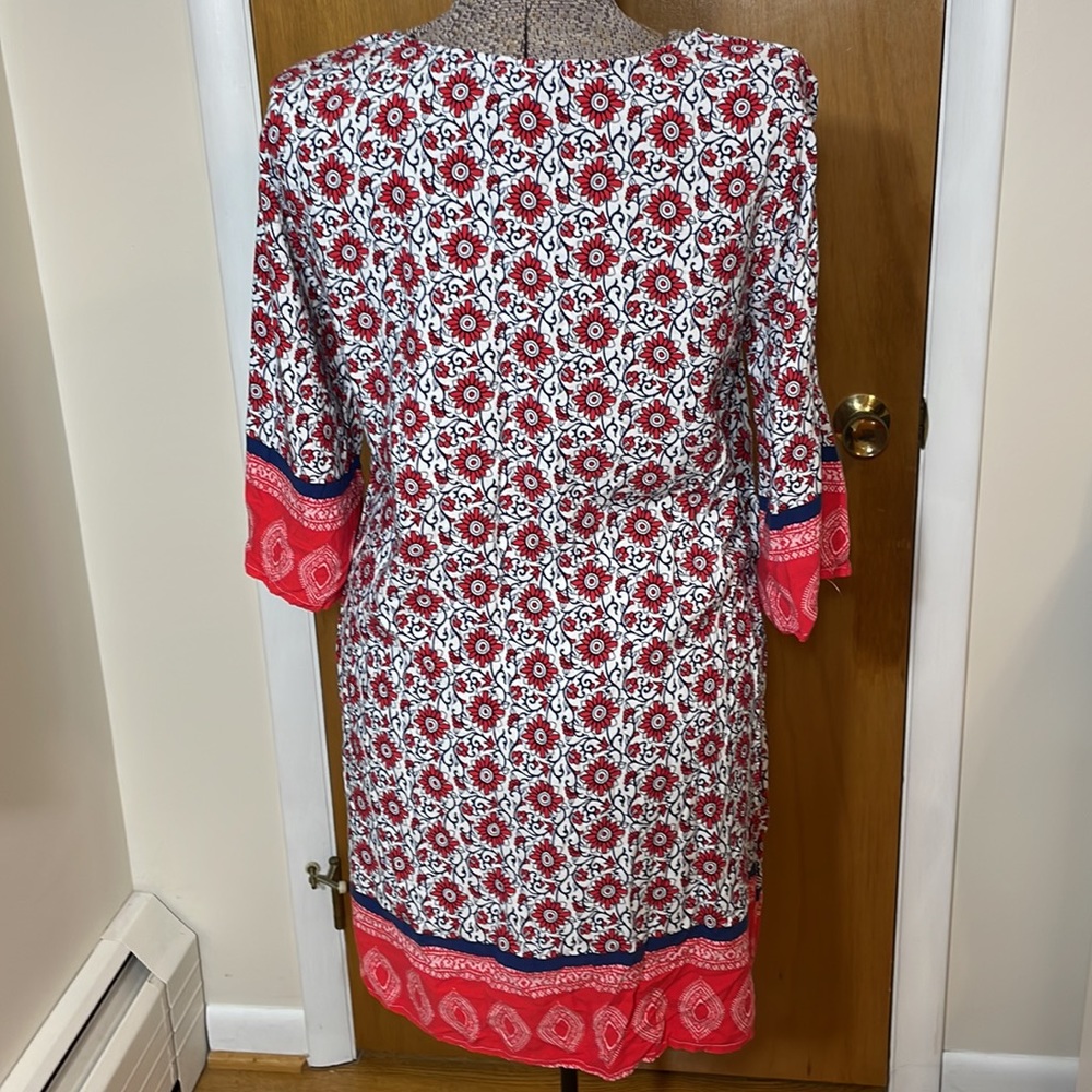 Espresso Womens XL Dress 1/2 Sleeves Floral Red White Blue Design - Picture 5 of 8
